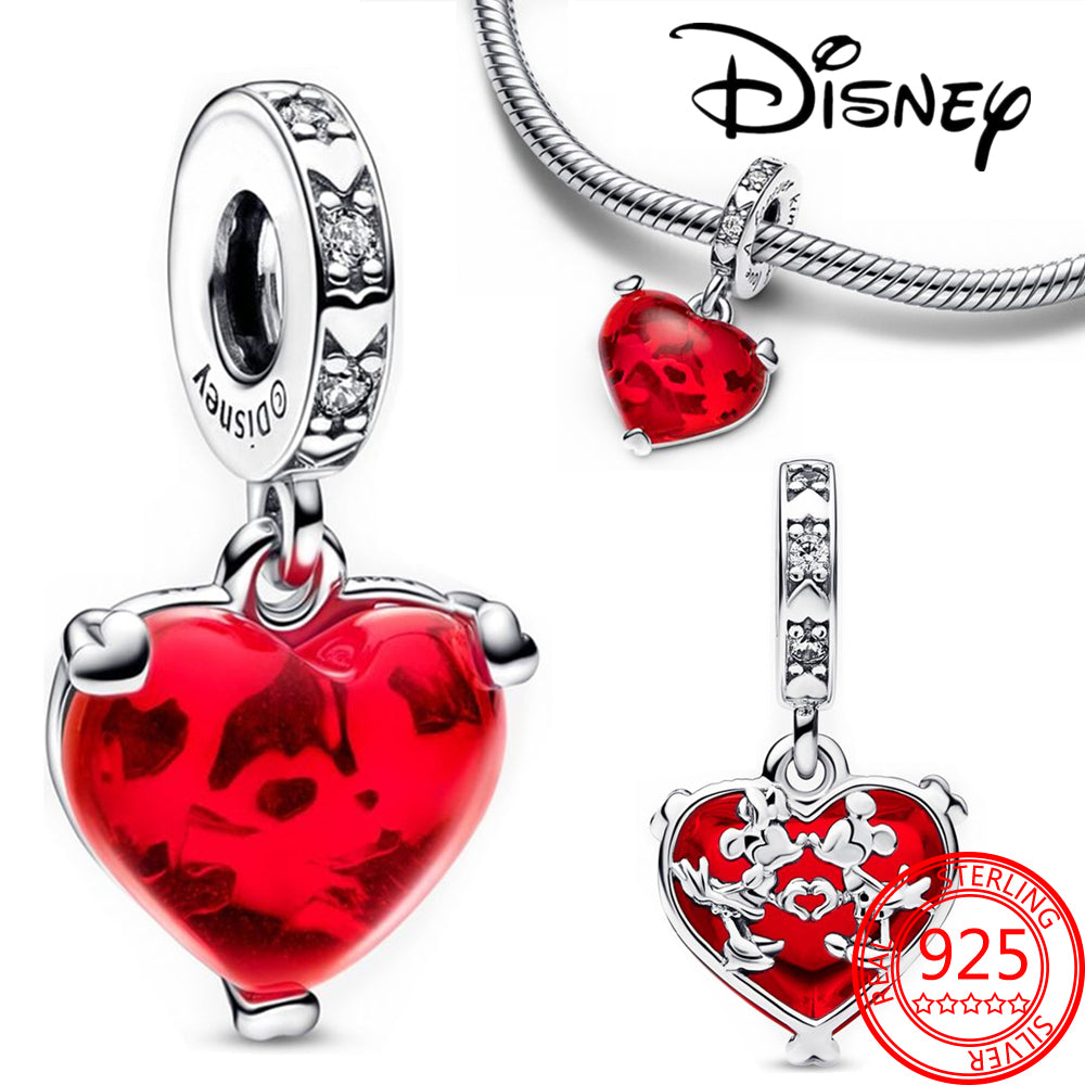 Berloque Pendente Disney Mickey e Minnie Mouse Beijo em Vidro Murano Vermelho